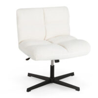 Office Armless Chair Cross Legged with Imitation Lamb Fleece and Adjustable Height-Beige - Image 2