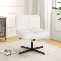 Office Armless Chair Cross Legged with Imitation Lamb Fleece and Adjustable Height-Beige - Image 3