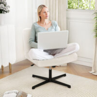 Office Armless Chair Cross Legged with Imitation Lamb Fleece and Adjustable Height-Beige - Image 6