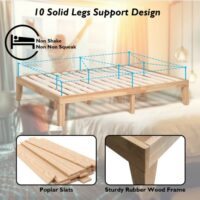 Queen Size 14 Inch Wooden Bed Mattress Frame-Natural - Image 3