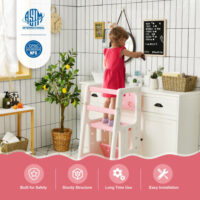 Kids Kitchen Step Stool with Double Safety Rails -Pink - Image 4