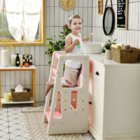 Kids Kitchen Step Stool with Double Safety Rails -Pink - Image 6