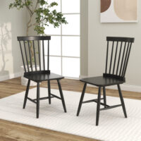 Set of 2 Windsor Dining Chairs with High Spindle Back-Black - Image 6