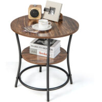 2-Tier Round End Table with Open Storage Shelf and Sturdy Metal Frame-Brown - Image 4