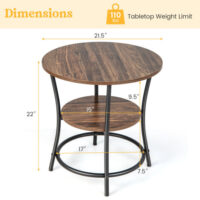 2-Tier Round End Table with Open Storage Shelf and Sturdy Metal Frame-Brown - Image 2