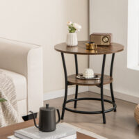 2-Tier Round End Table with Open Storage Shelf and Sturdy Metal Frame-Brown - Image 6