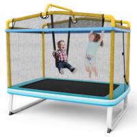 6 Feet Rectangle Trampoline with Swing Horizontal Bar and Safety Net-Yellow - Image 3