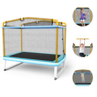 6 Feet Rectangle Trampoline with Swing Horizontal Bar and Safety Net-Yellow - Image 4