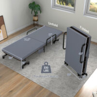 Adjustable Folding Guest Bed Frame with Mattress and Wheels-Gray - Image 4