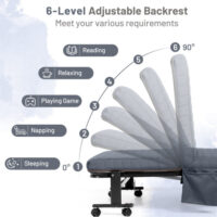 Adjustable Folding Guest Bed Frame with Mattress and Wheels-Gray - Image 5