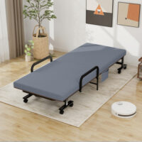 Adjustable Folding Guest Bed Frame with Mattress and Wheels-Gray - Image 6