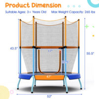 48" Toddler Trampoline with Safety Enclosure Net-Orange - Image 6