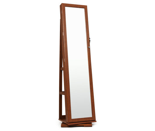 360 Rotatable 2-in-1 Lockable Jewelry Cabinet with Full-Length Mirror-Brown