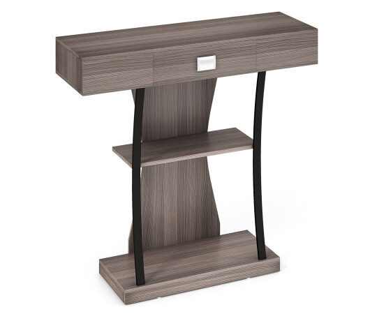 Console Table with Drawer and 2-Tier Shelves for Entryway Living Room-Gray