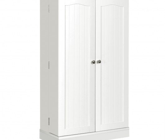 17-Tier Kitchen Pantry Cabinet with 2 Doors and 6 Adjustable Shelves-White