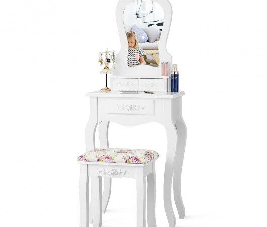 Makeup Dressing Table and Bench 3 Drawers and Cushioned Stool for Girls-White