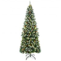 Pre-lit Artificial Pencil Christmas Tree with Pine Cones and Red Berries-7 ft - Image 4