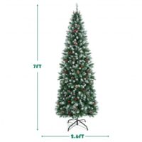 Pre-lit Artificial Pencil Christmas Tree with Pine Cones and Red Berries-7 ft - Image 5