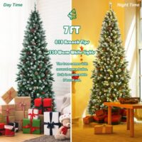 Pre-lit Artificial Pencil Christmas Tree with Pine Cones and Red Berries-7 ft - Image 3