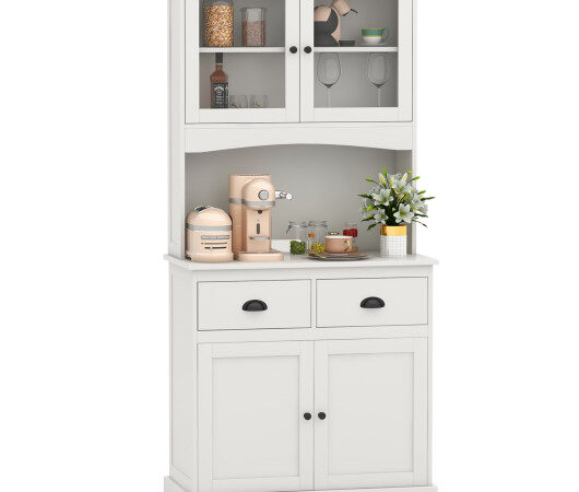 Tall Sideboard with 2 Drawers and Adjustable Shelves-White