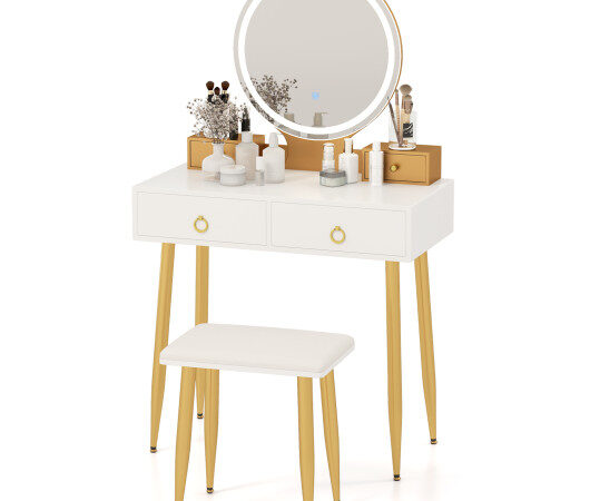 Vanity Table Set with Mirror-White