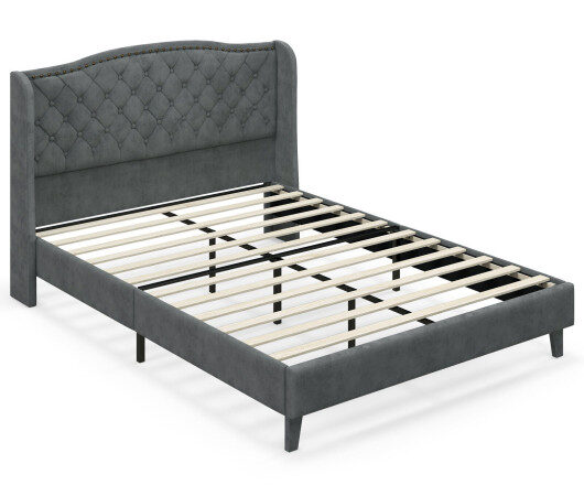 Full-Queen Size Upholstered Platform Bed Frame with Button Tufted Headboard-Full Size