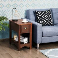 Contemporary Chair Side End Table Compact Table with Drawer Nightstand-Natural - Image 2