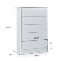 Functional Storage Organized Dresser with 5 Drawer-White - Image 4