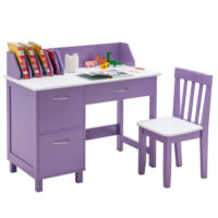 Kids Wooden Writing Furniture Set with Drawer and Storage Cabinet-Purple - Image 3