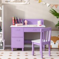 Kids Wooden Writing Furniture Set with Drawer and Storage Cabinet-Purple - Image 5