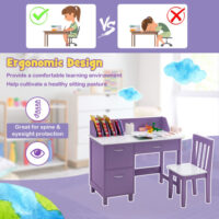 Kids Wooden Writing Furniture Set with Drawer and Storage Cabinet-Purple - Image 6