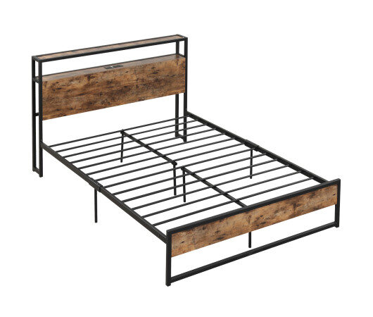 Full-Queen Bed Frame with 2-Tier Storage Headboard and Charging Station-Full Size