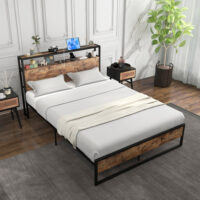 Full-Queen Bed Frame with 2-Tier Storage Headboard and Charging Station-Full Size - Image 5