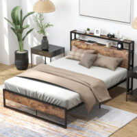 Full-Queen Bed Frame with 2-Tier Storage Headboard and Charging Station-Full Size - Image 6